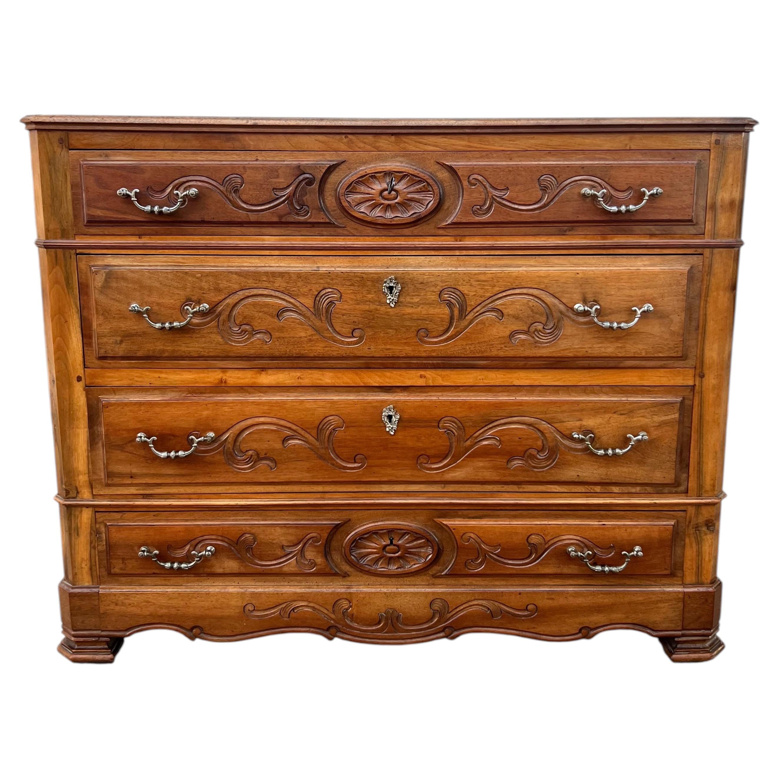French 19th Century Louis Philippe Walnut Marble Top Commode For Sale