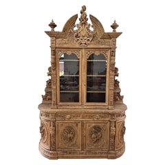 French 19th Century Louis XIII Bleached Oak Hunting Buffet / Bookcase