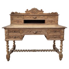 French 19th Century Louis XIII Bleached Solid Oak Desk