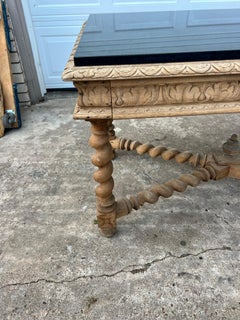 French 19th Century Louis XIII Bleached Solid Oak Marble Top Desk