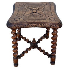 French 19th Century Louis XIII Solid Oak Barley Twist Stool