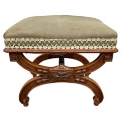 French 19th Century Louis XIII Solid Walnut Upholstery Stool