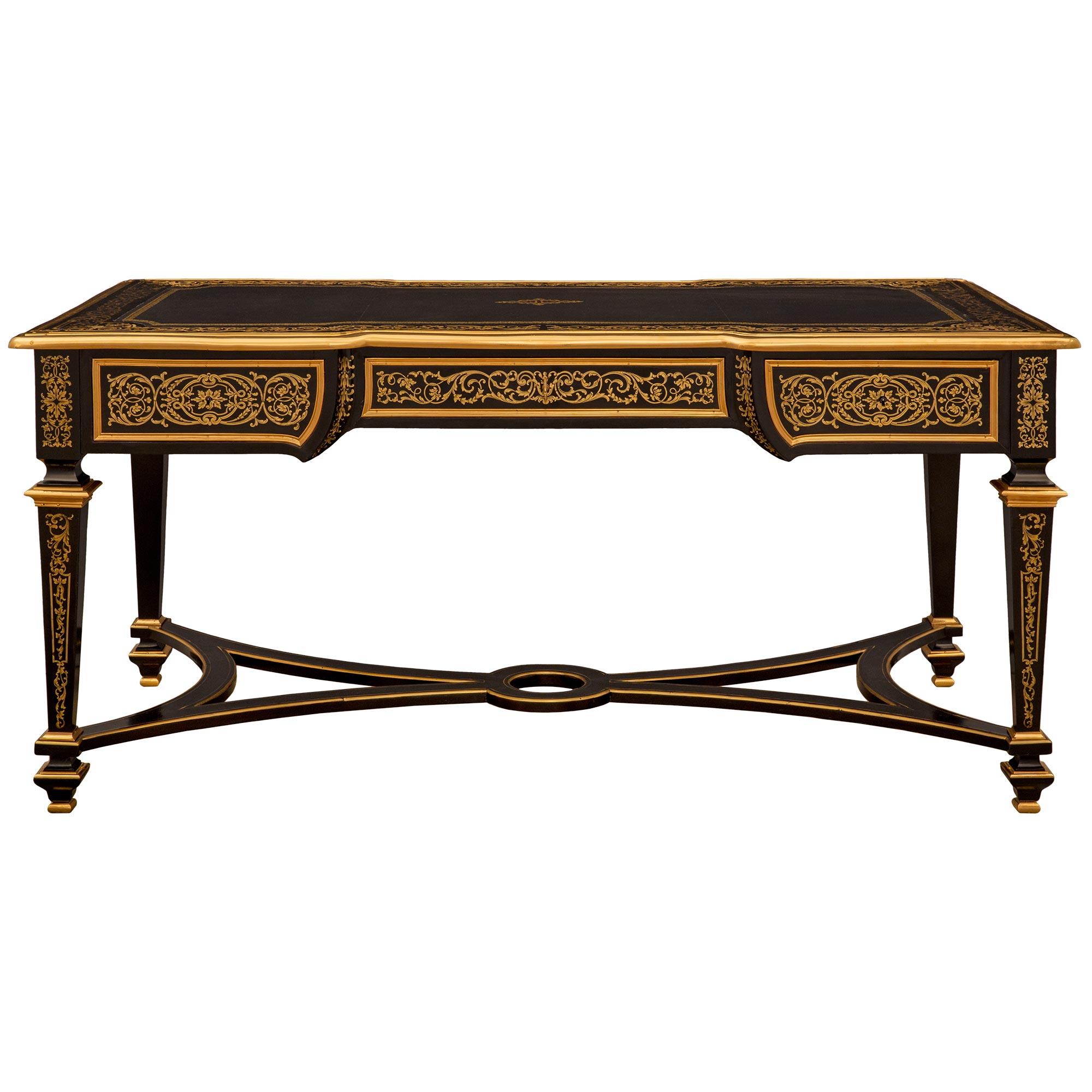 French 19th Century Louis XIV St. Ebony, Brass And Ormolu Boulle Desk For Sale 10