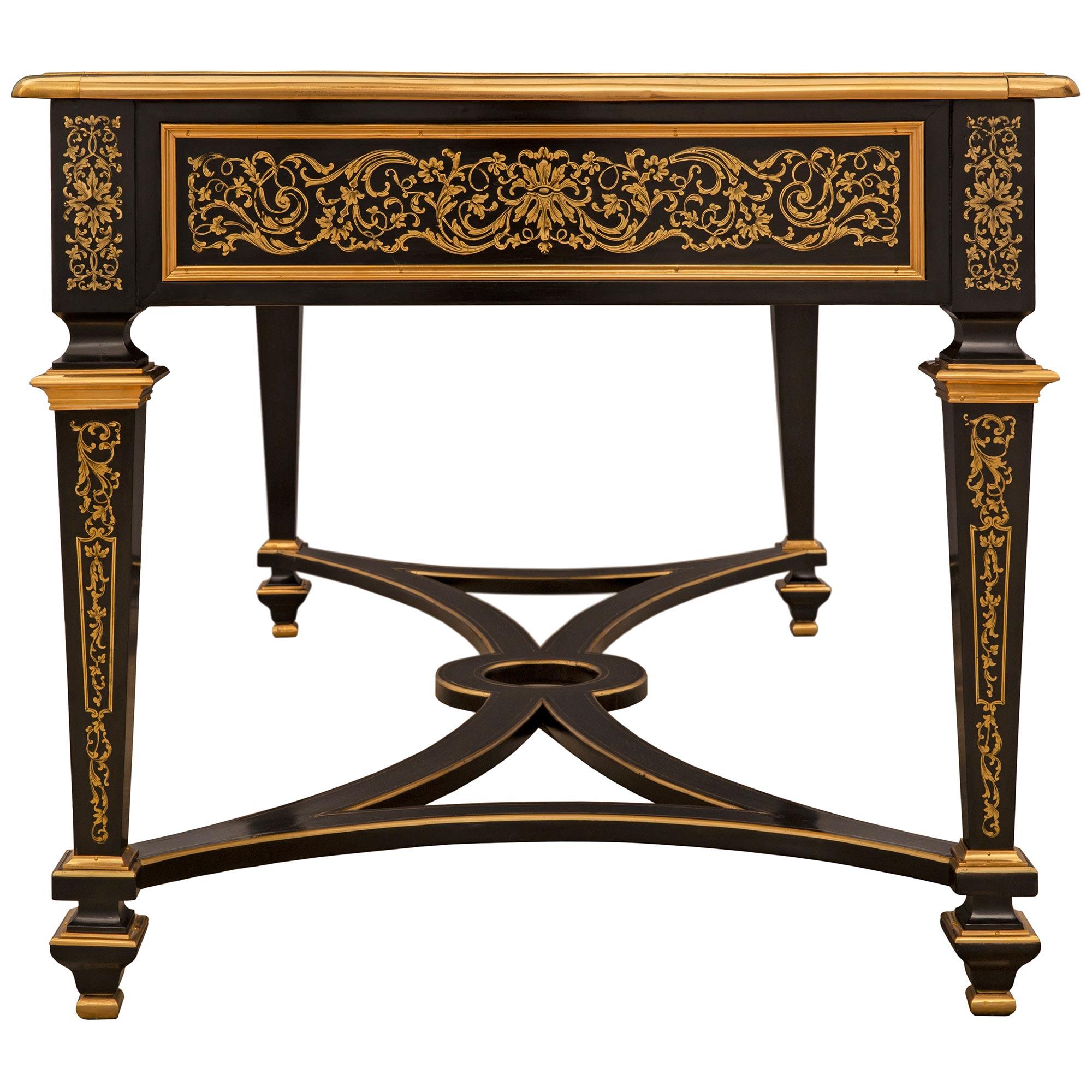 Französischer Schreibtisch aus Ebenholz, Messing und Goldbronze, Louis XIV.-Stil, 19. Jahrhundert im Angebot 2