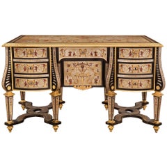 French 19th Century Louis XIV St. Ebony, Ormolu, Pewter and Tortoiseshell Desk