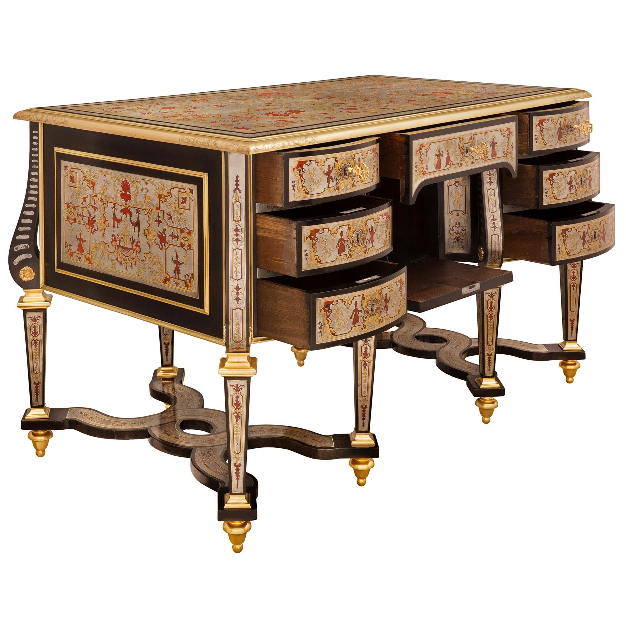 French 19th Century Louis XIV St. Ebony, Ormolu, Pewter and Tortoiseshell Desk For Sale 1