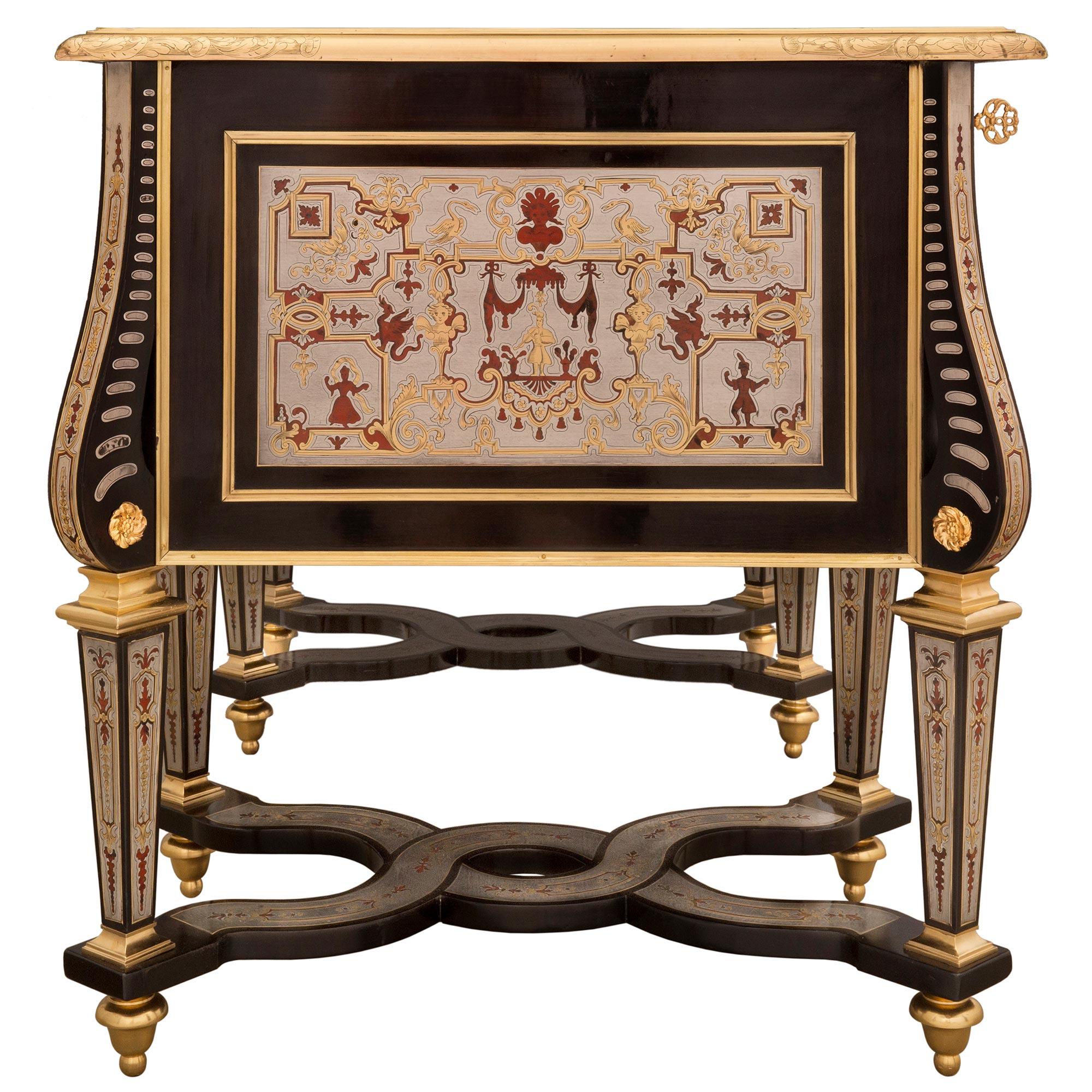 French 19th Century Louis XIV St. Ebony, Ormolu, Pewter and Tortoiseshell Desk For Sale 2