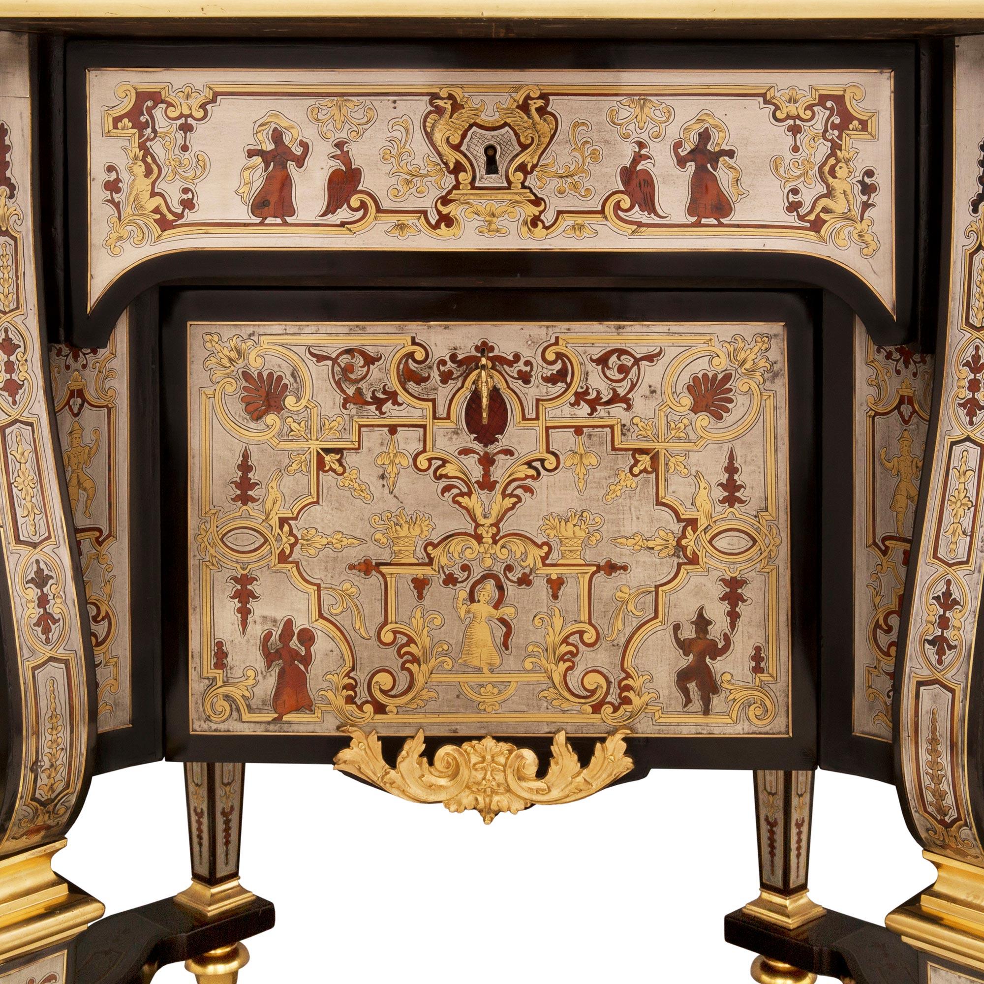 French 19th Century Louis XIV St. Ebony, Ormolu, Pewter and Tortoiseshell Desk For Sale 3