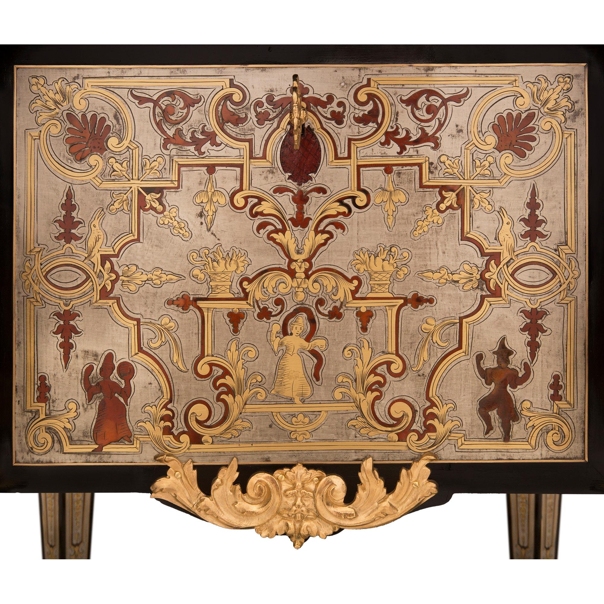 French 19th Century Louis XIV St. Ebony, Ormolu, Pewter and Tortoiseshell Desk For Sale 4