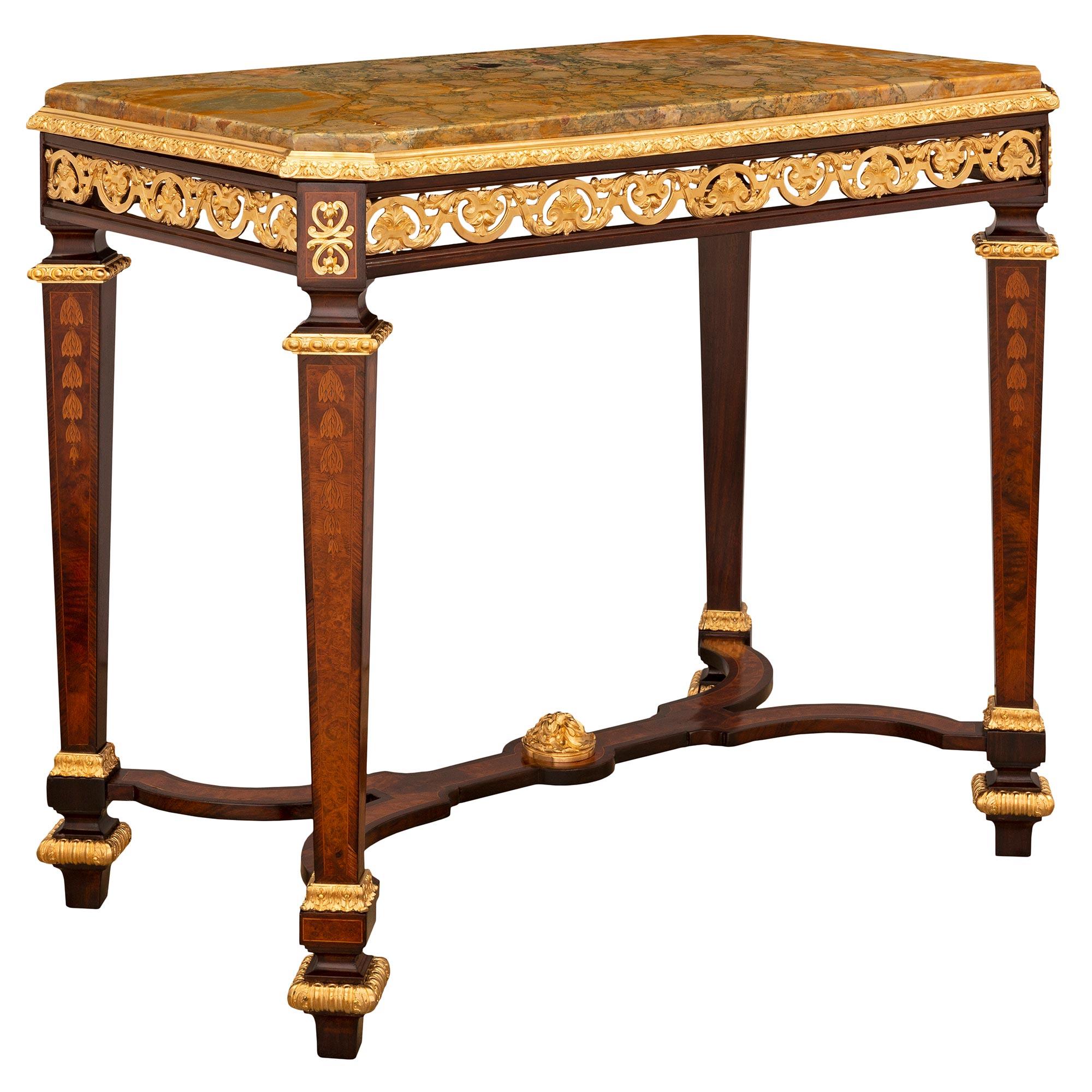 French 19th Century Louis XIV St. Kingwood, Walnut, Ormolu and Marble Side Table In Good Condition For Sale In West Palm Beach, FL