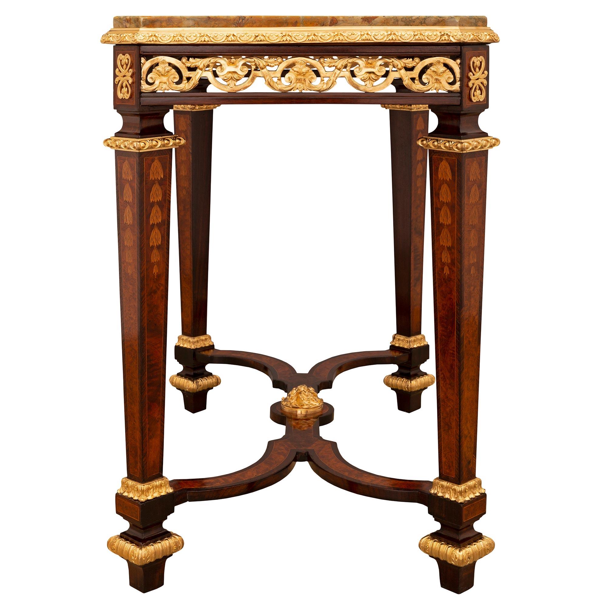 French 19th Century Louis XIV St. Kingwood, Walnut, Ormolu and Marble Side Table For Sale 1
