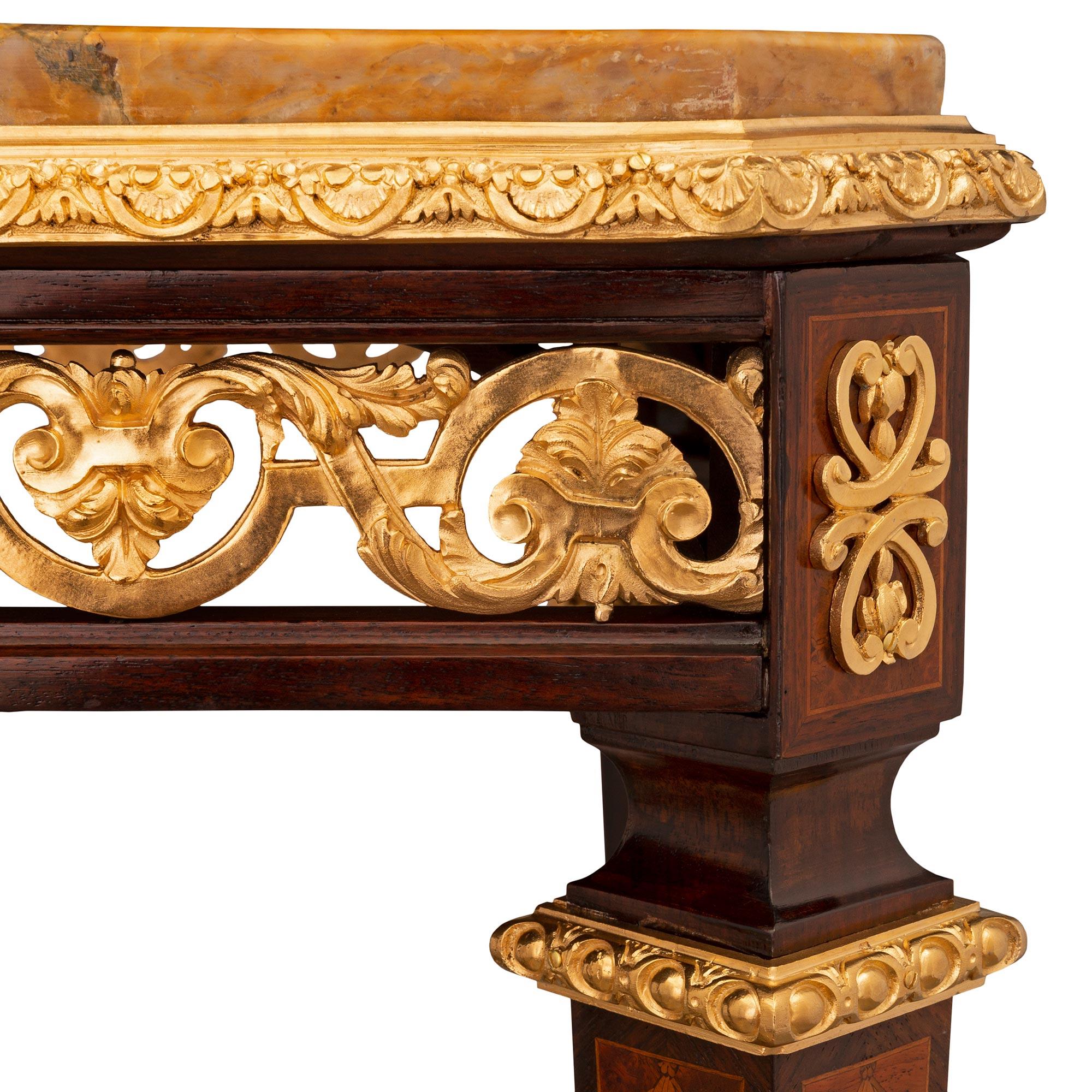 French 19th Century Louis XIV St. Kingwood, Walnut, Ormolu and Marble Side Table For Sale 2