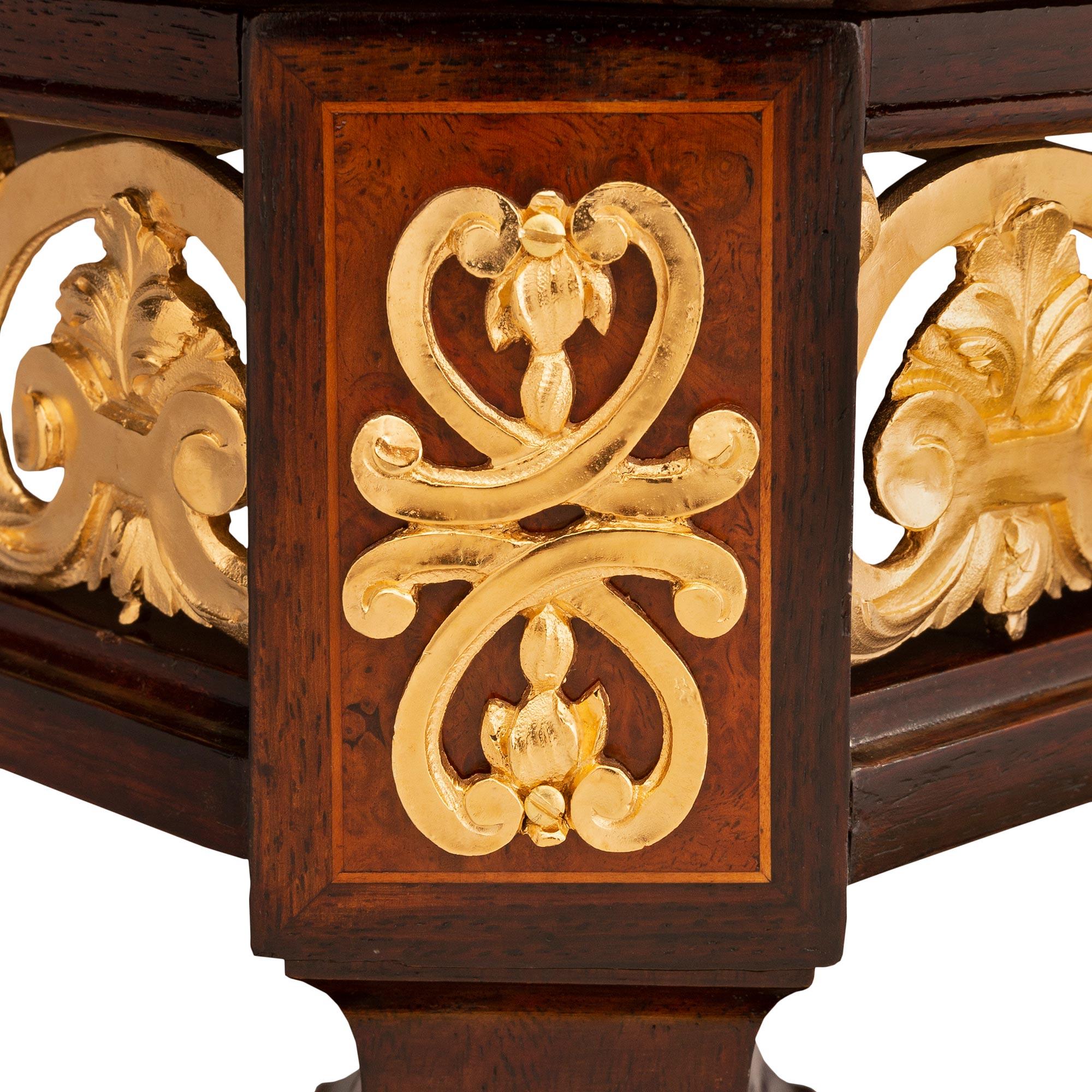 French 19th Century Louis XIV St. Kingwood, Walnut, Ormolu and Marble Side Table For Sale 3
