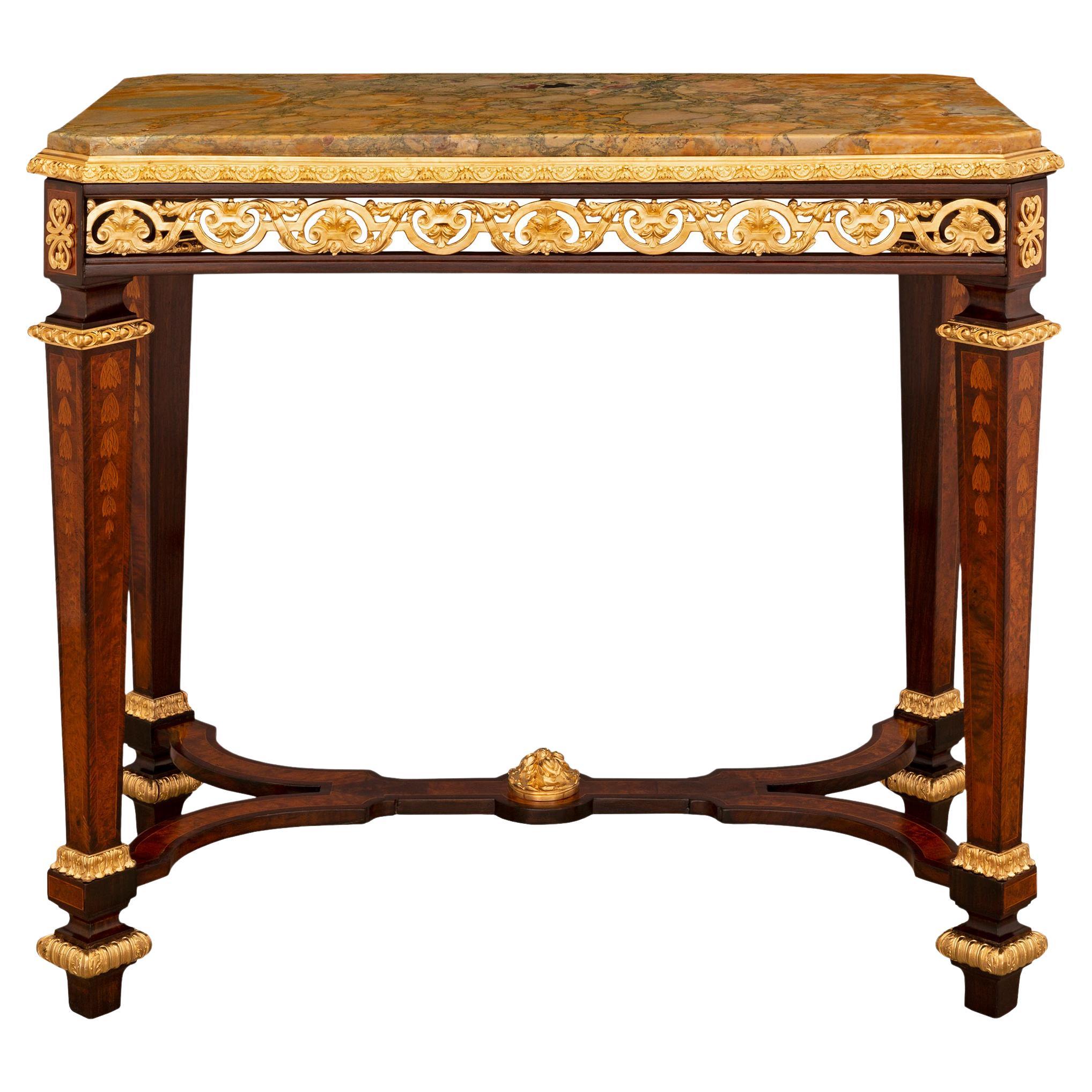 French 19th Century Louis XIV St. Kingwood, Walnut, Ormolu and Marble Side Table For Sale