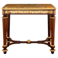 Antique French 19th Century Louis XIV St. Kingwood, Walnut, Ormolu and Marble Side Table