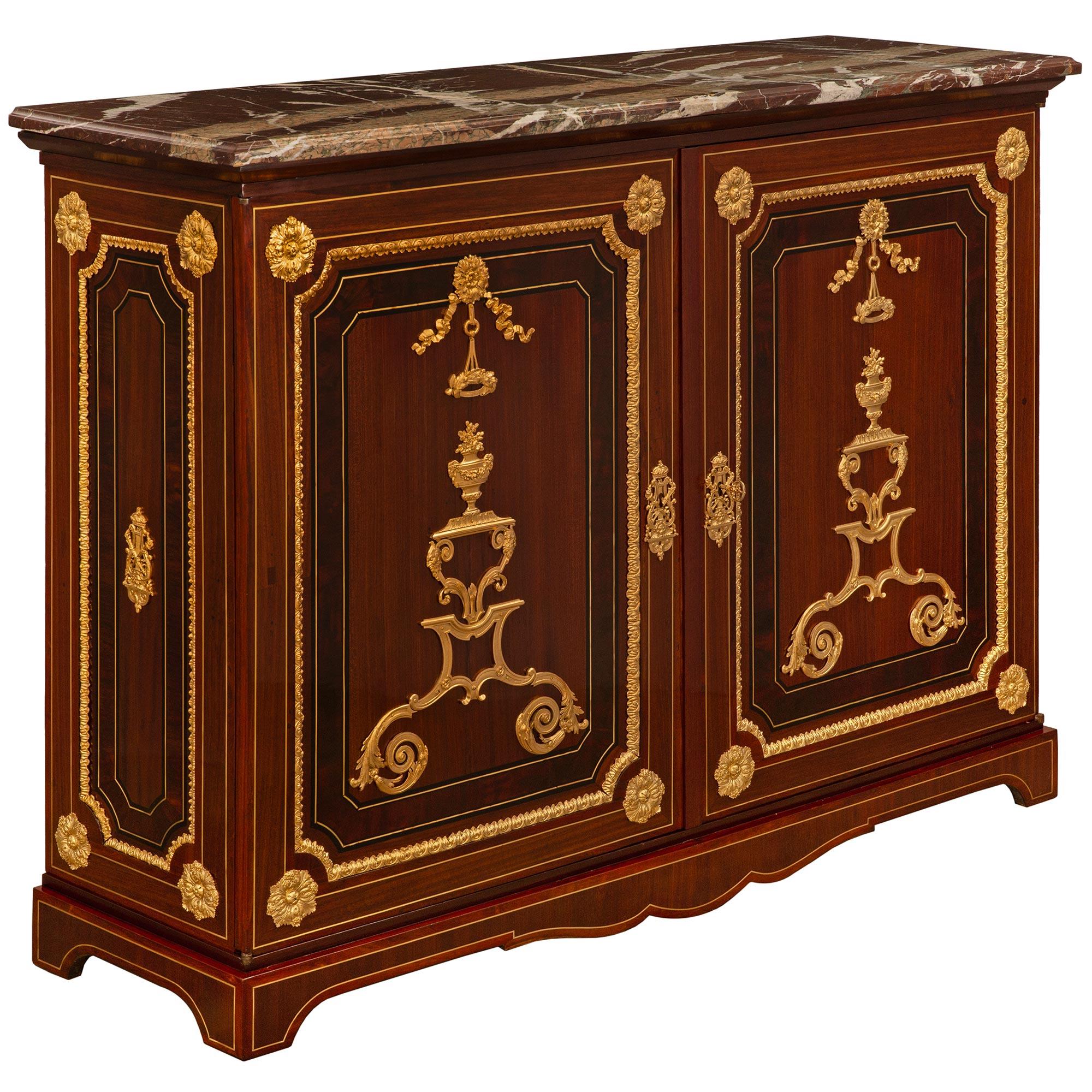 19th Century French 19th century Louis XIV st. Mahogany, Kingwood, Palisander, Brass, cabinet For Sale