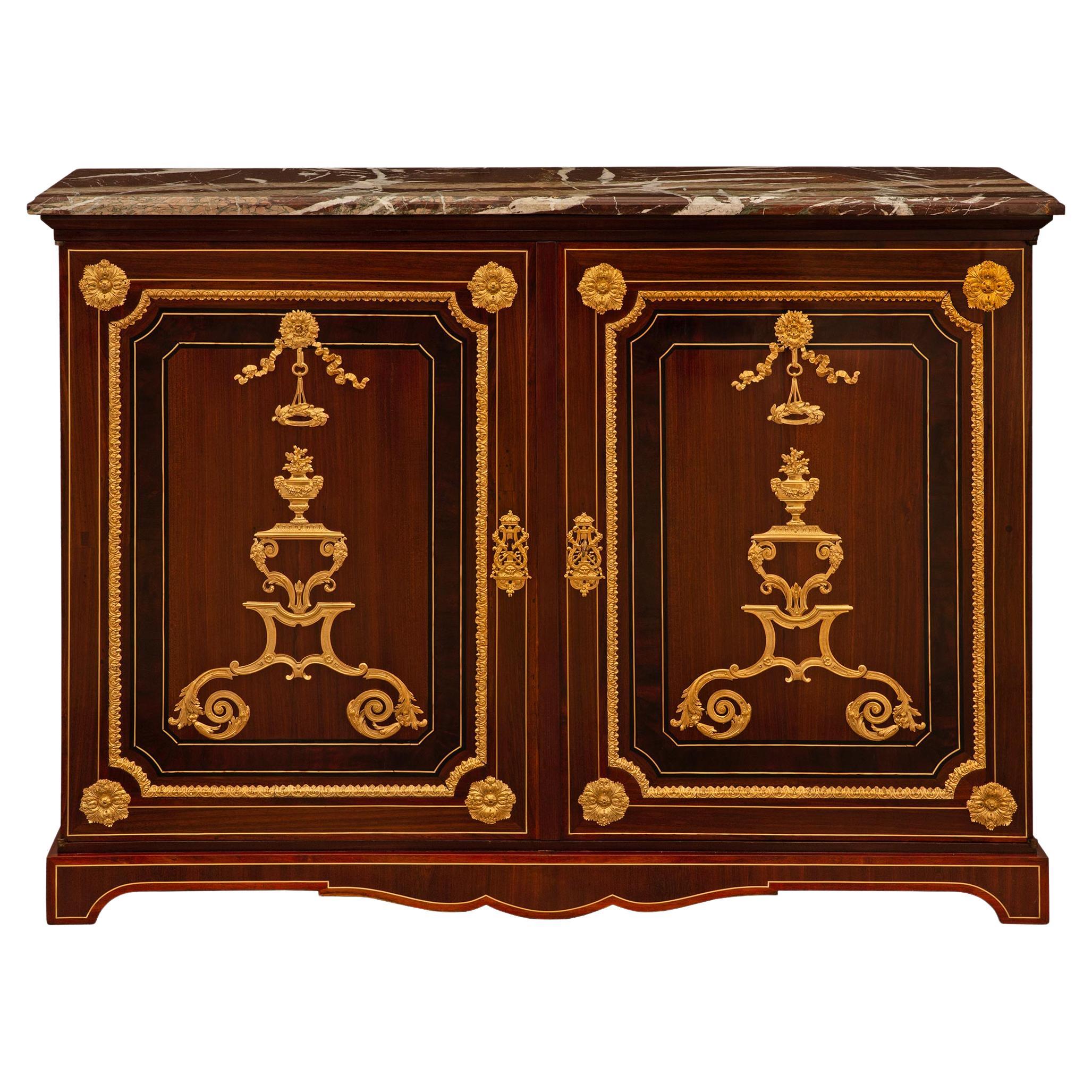 French 19th century Louis XIV st. Mahogany, Kingwood, Palisander, Brass, cabinet For Sale
