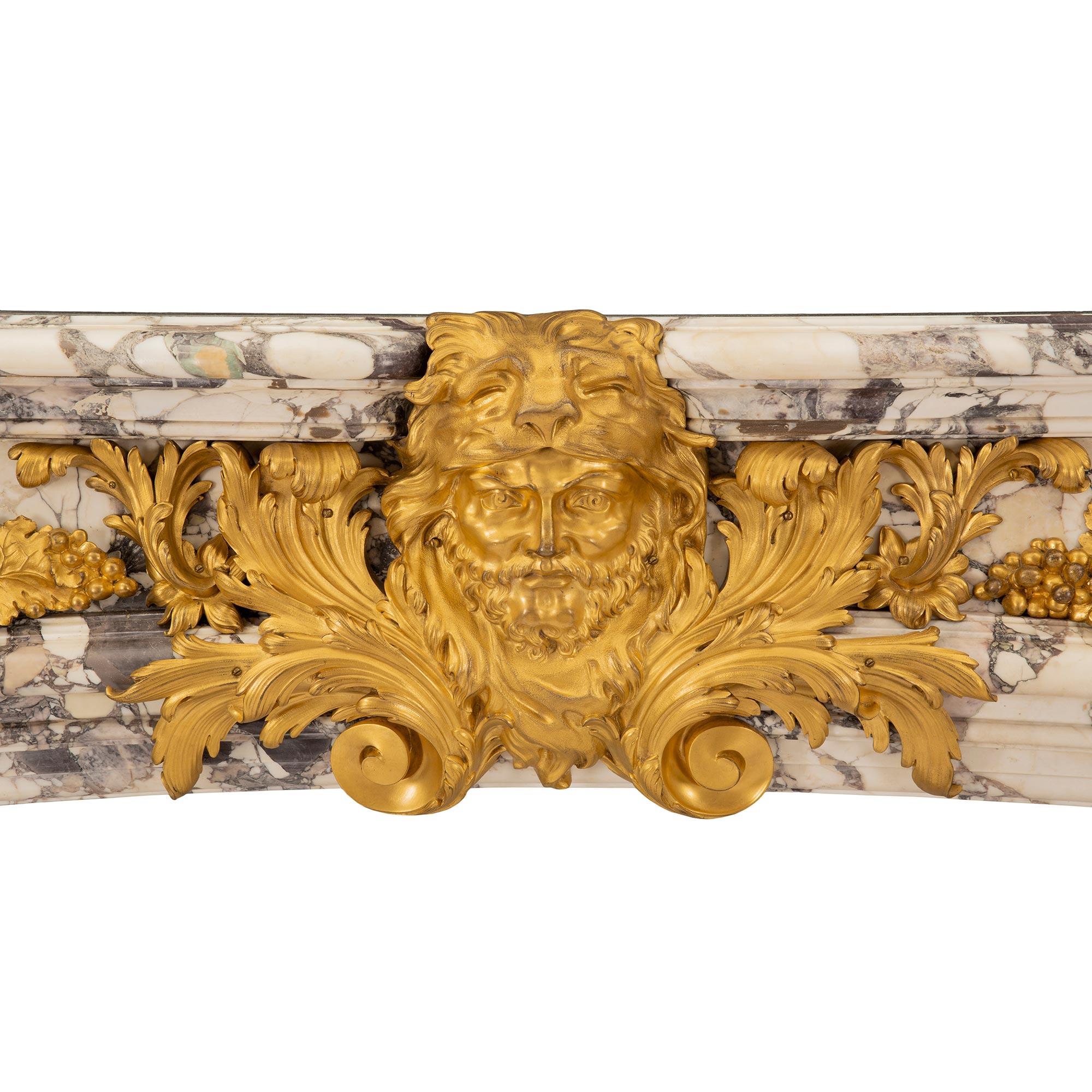 Ormolu French 19th Century Louis XIV St. Marble Fireplace Mantel with Original Mounts For Sale