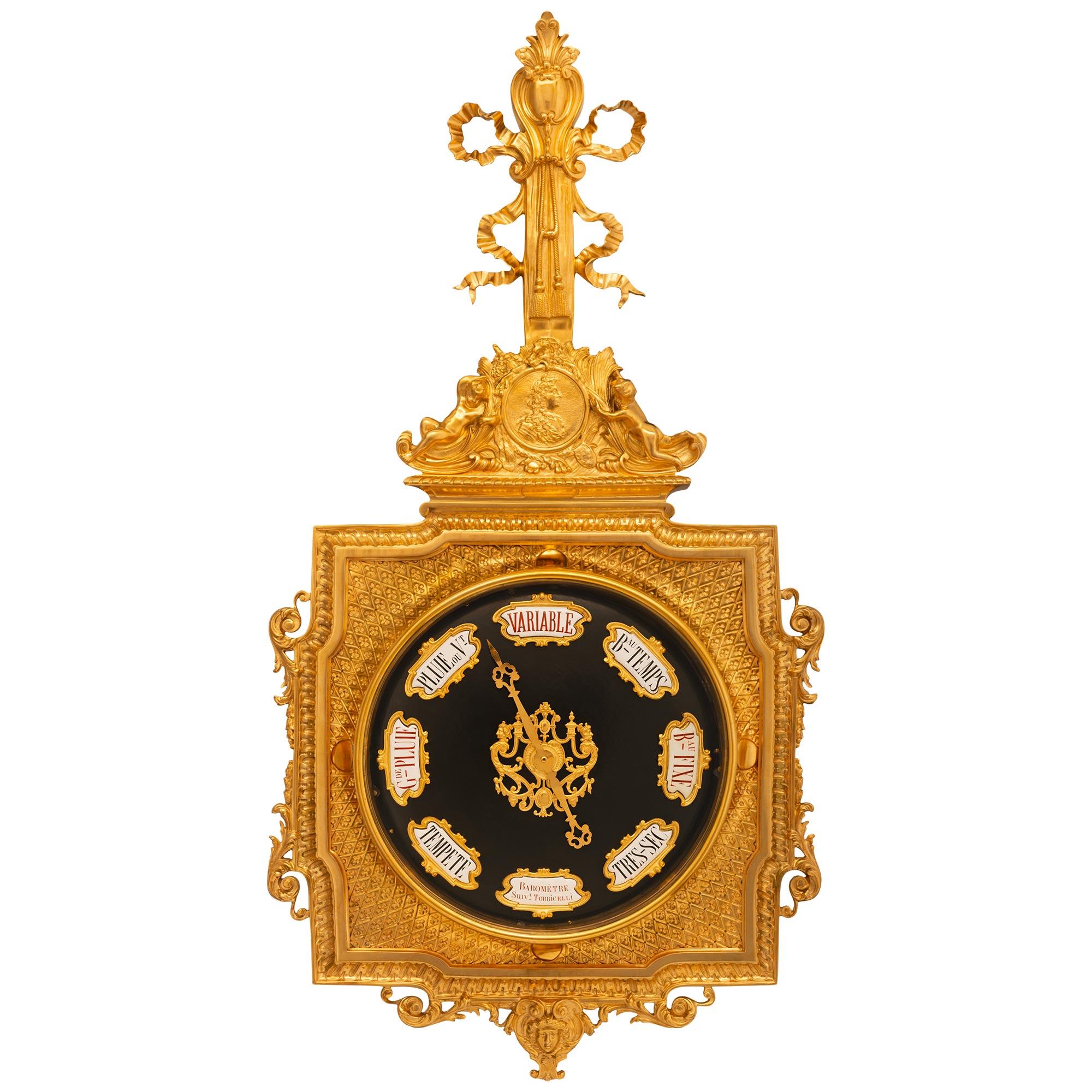 French 19th Century Louis XIV St. Ormolu And Patinated Bronze Barometer For Sale 7