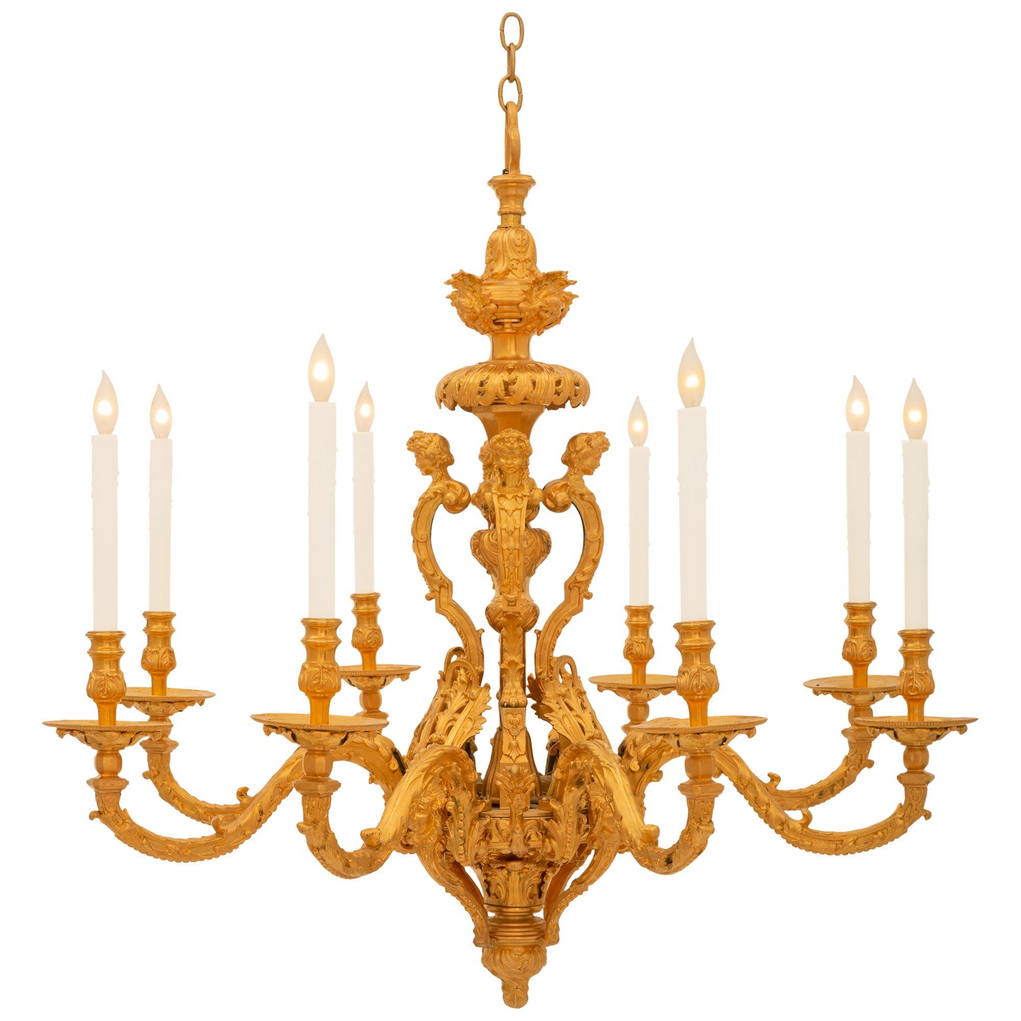 French 19th Century Louis XIV St. Ormolu Chandelier In Good Condition For Sale In West Palm Beach, FL