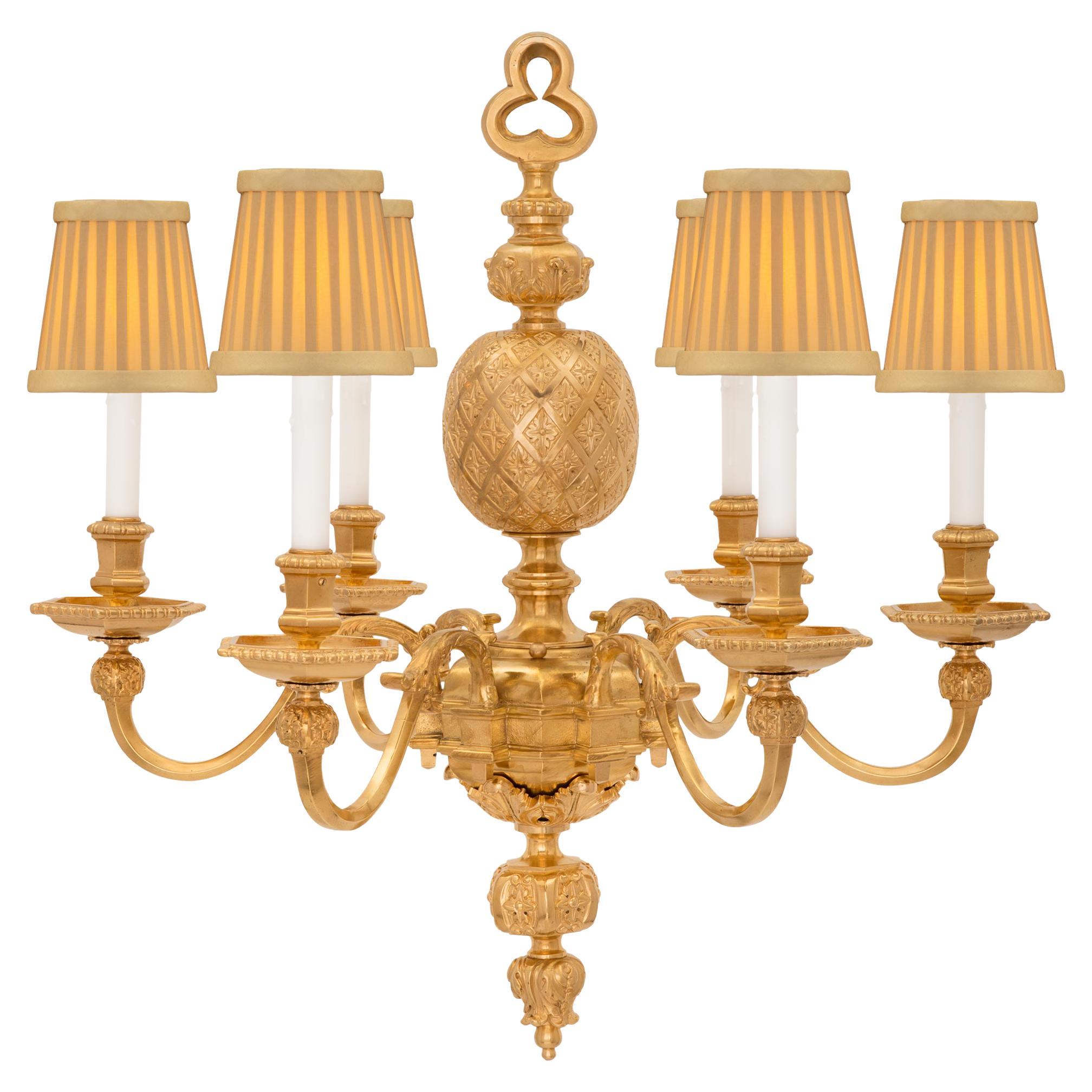 Lustre français du 19ème siècle de style Louis XIV en bronze doré, signé Vian en vente