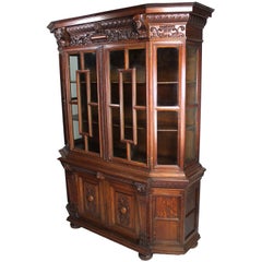 French 19th Century Louis XIV Style Baroque Figural Carved Walnut Two-Door Vitri