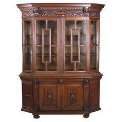 French 19th Century Louis XIV Style Baroque Figural Carved Walnut Two-Door Vitri