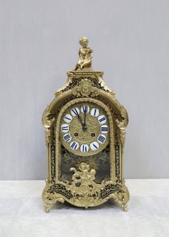 French 19th Century Louis XIV Style Boulle Mantel Clock with Bronze Gilt Mounts