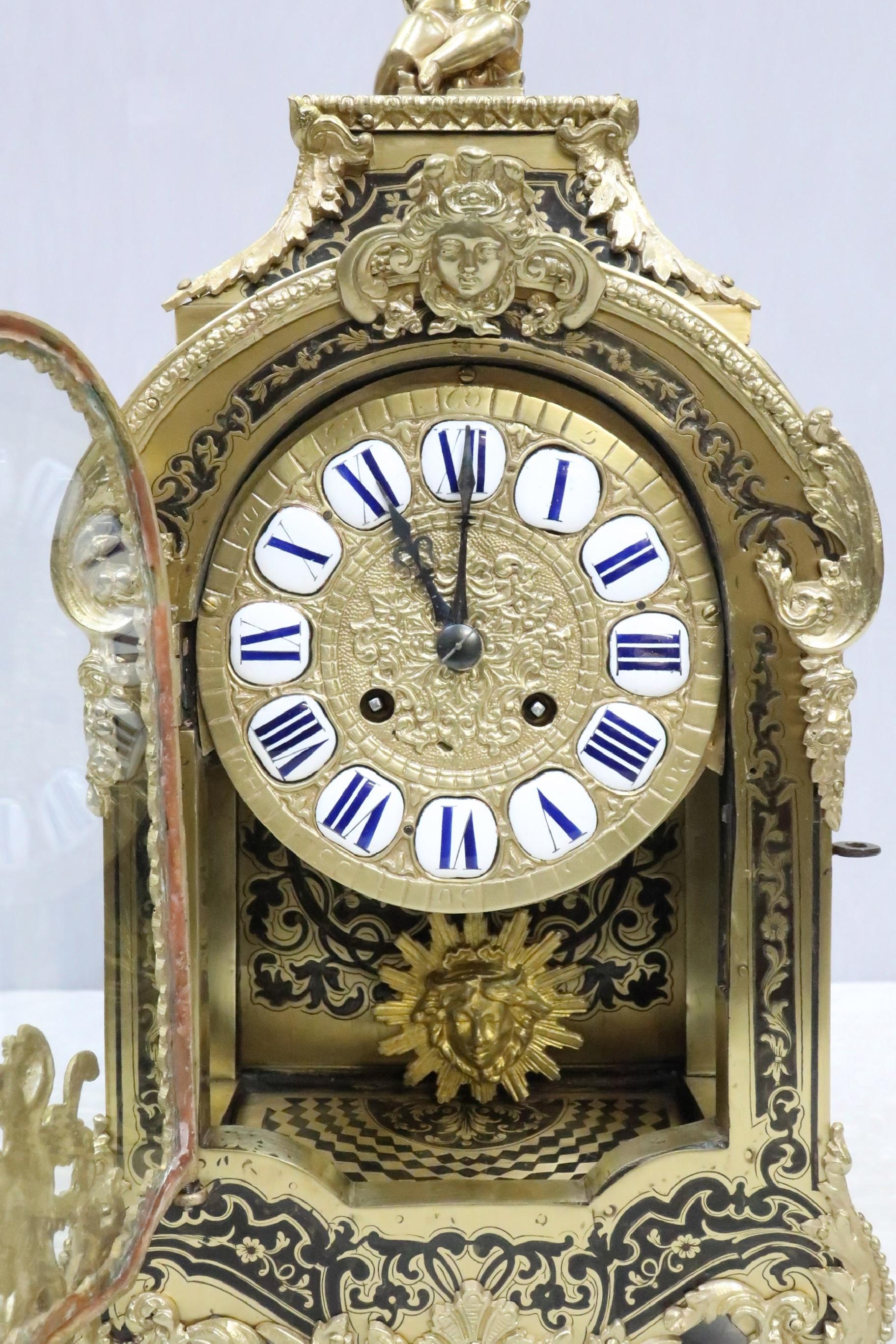 Inlay French 19th Century Louis XIV Style Boulle Mantel Clock with Bronze Gilt Mounts