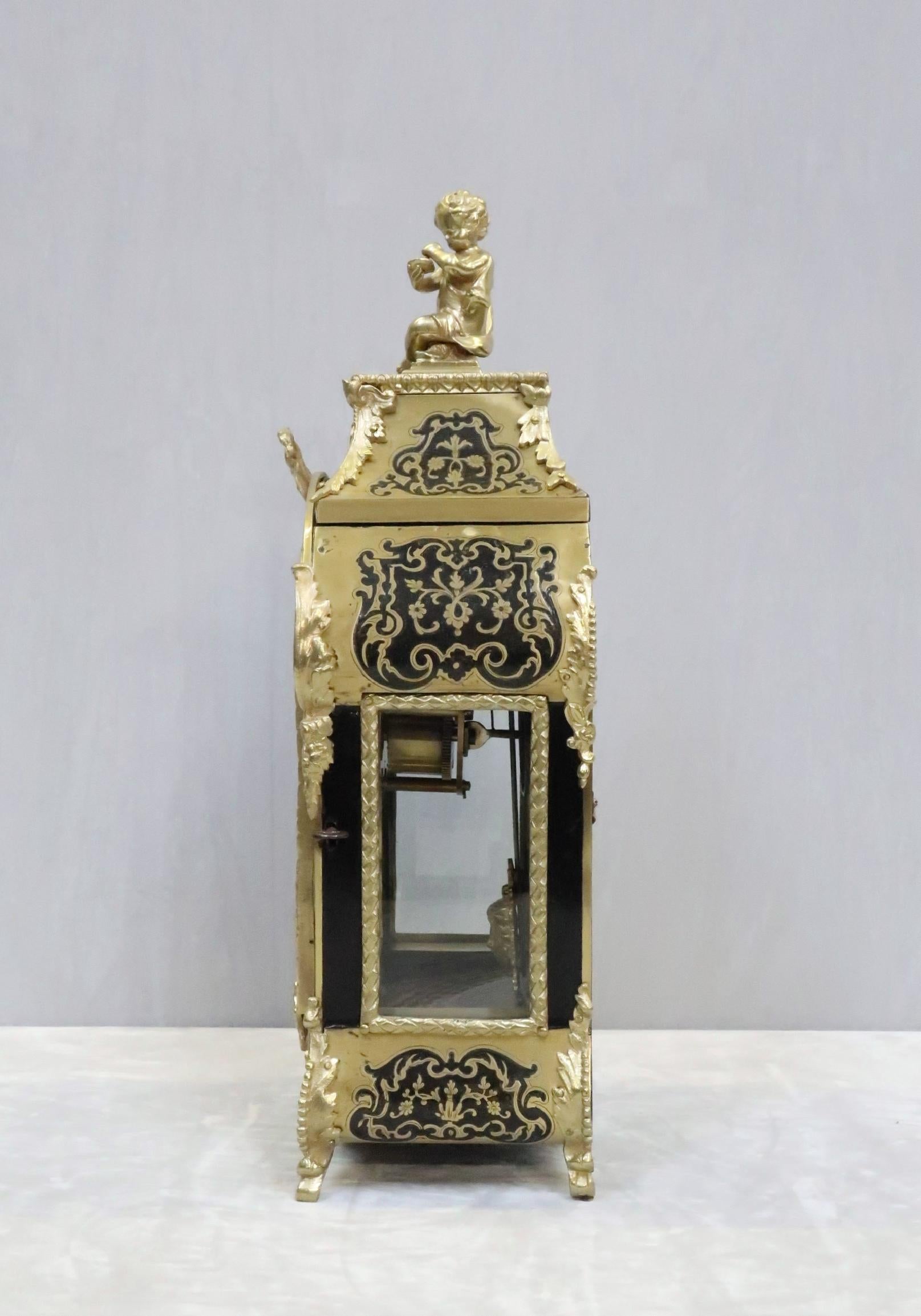 French 19th Century Louis XIV Style Boulle Mantel Clock with Bronze Gilt Mounts 1