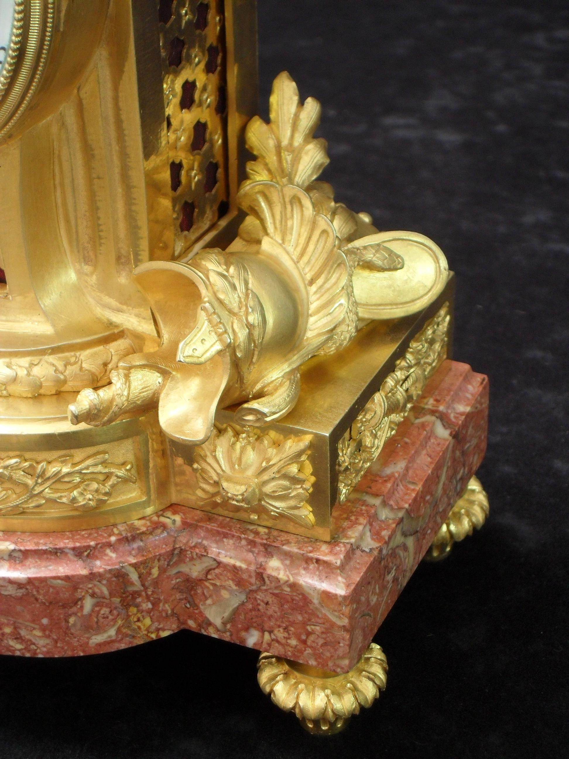 Marble French 19th Century Louis XIV Style Bronze Gilt Mantel Clock For Sale