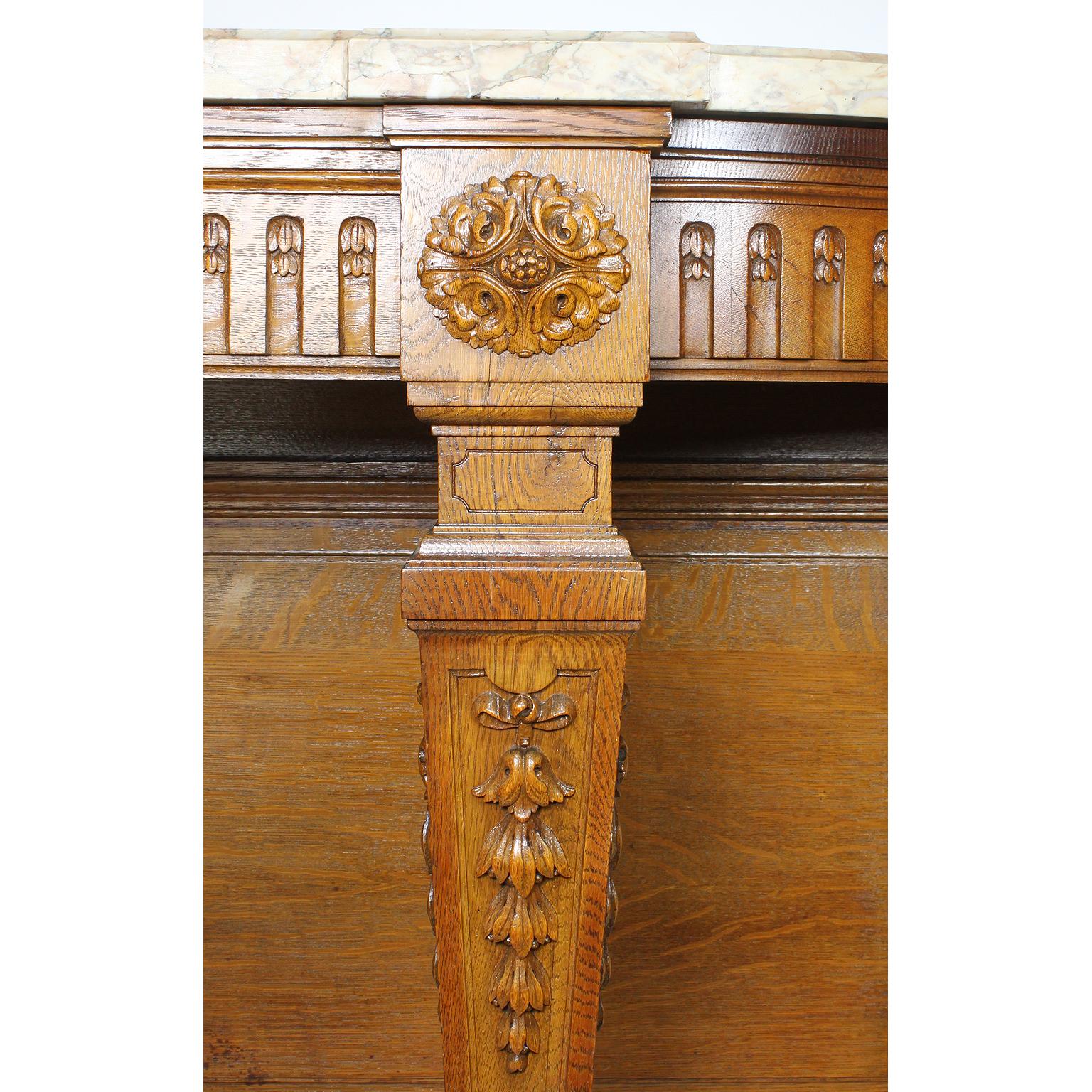French 19th Century Louis XIV Style Carved Oak Console Buffet Server Marble Top In Good Condition For Sale In Los Angeles, CA