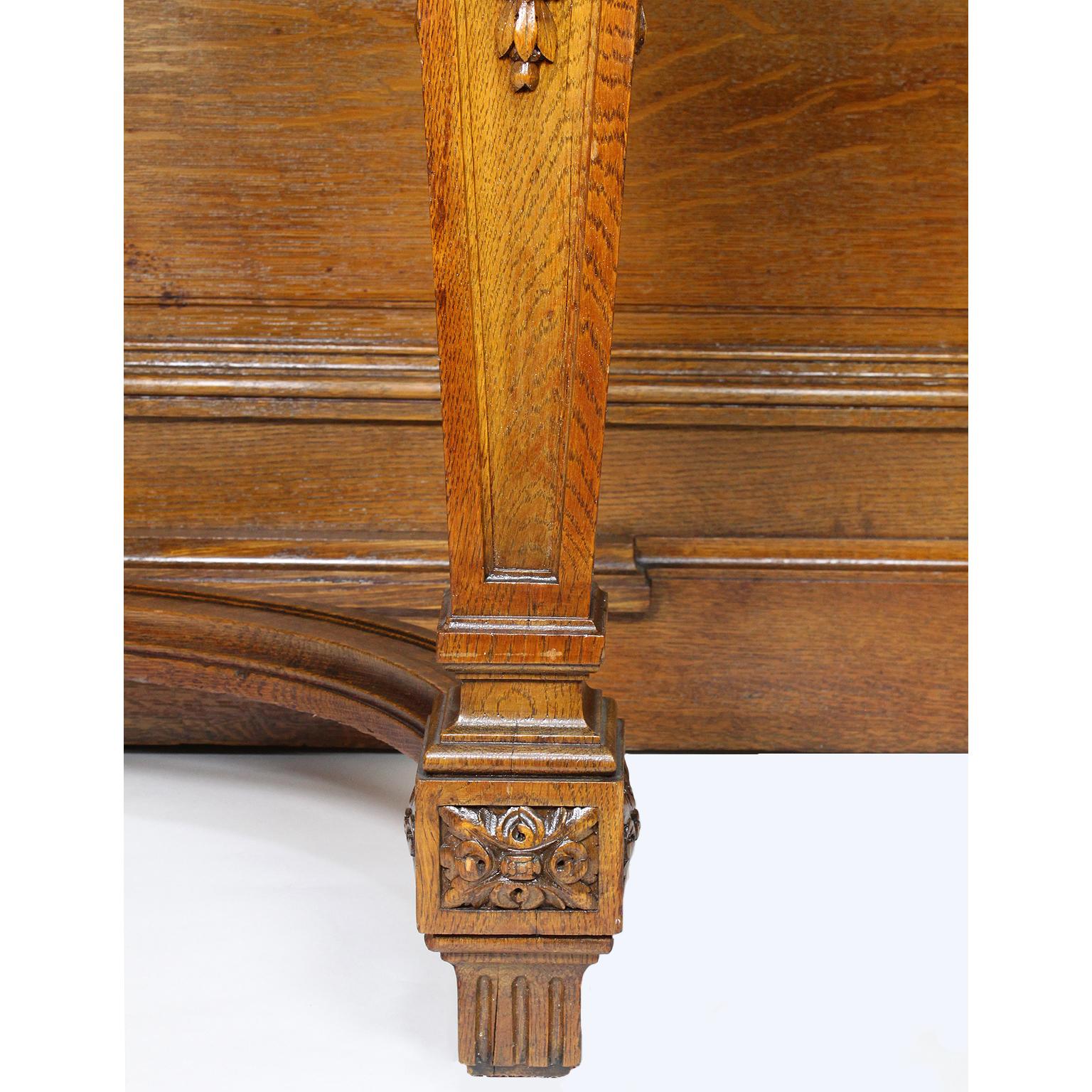 Early 20th Century French 19th Century Louis XIV Style Carved Oak Console Buffet Server Marble Top For Sale