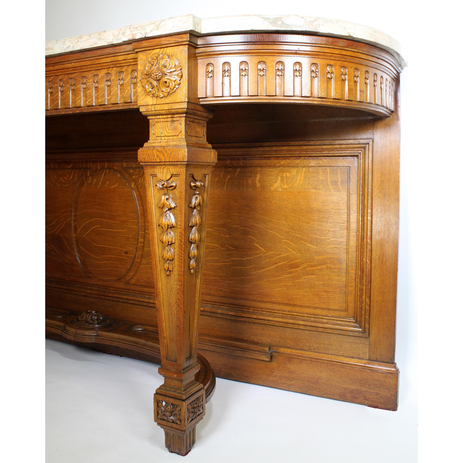 French 19th Century Louis XIV Style Carved Oak Console Buffet Server Marble Top For Sale 1