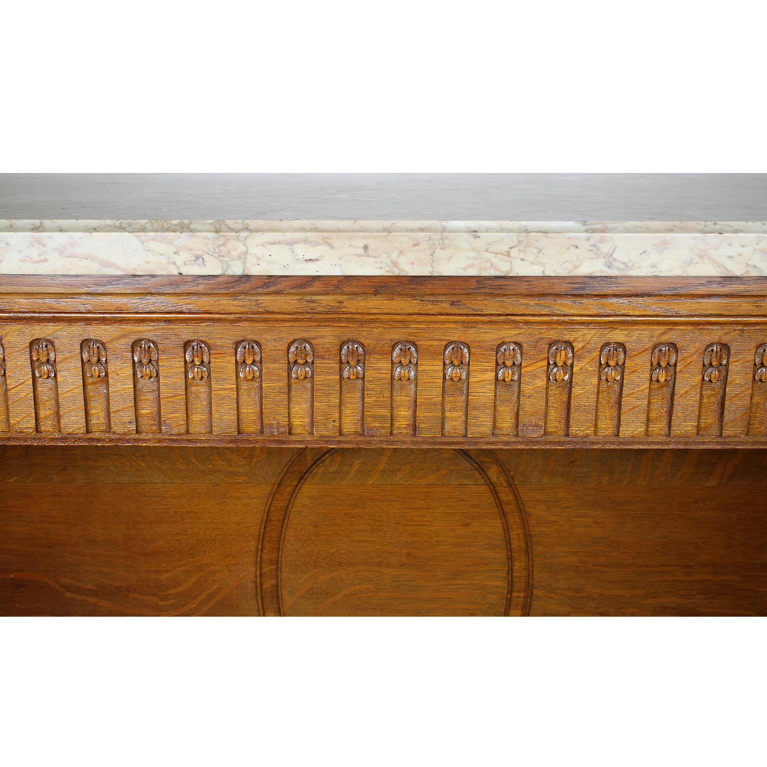 French 19th Century Louis XIV Style Carved Oak Console Buffet Server Marble Top For Sale 2