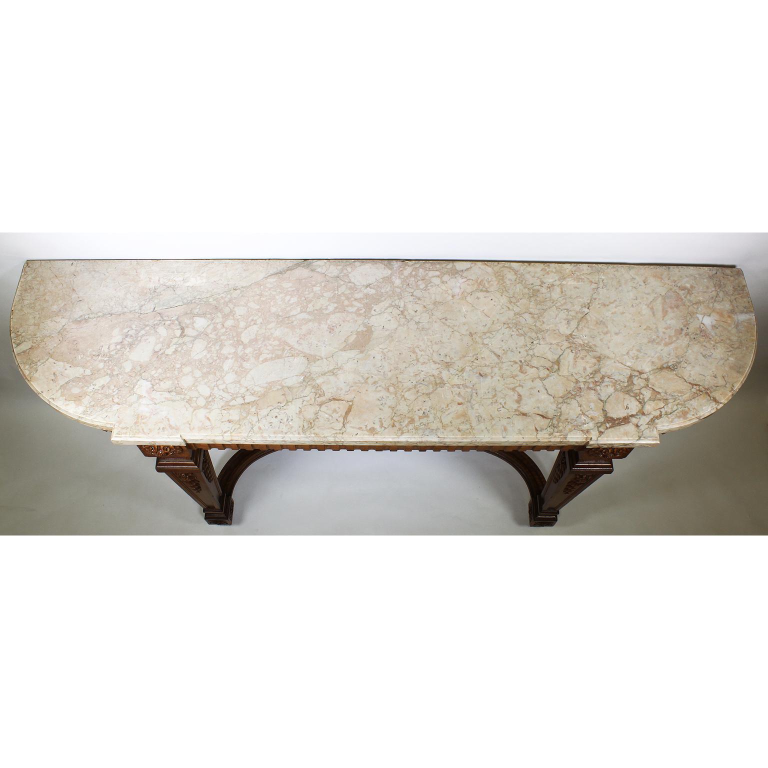 French 19th Century Louis XIV Style Carved Oak Console Buffet Server Marble Top For Sale 4