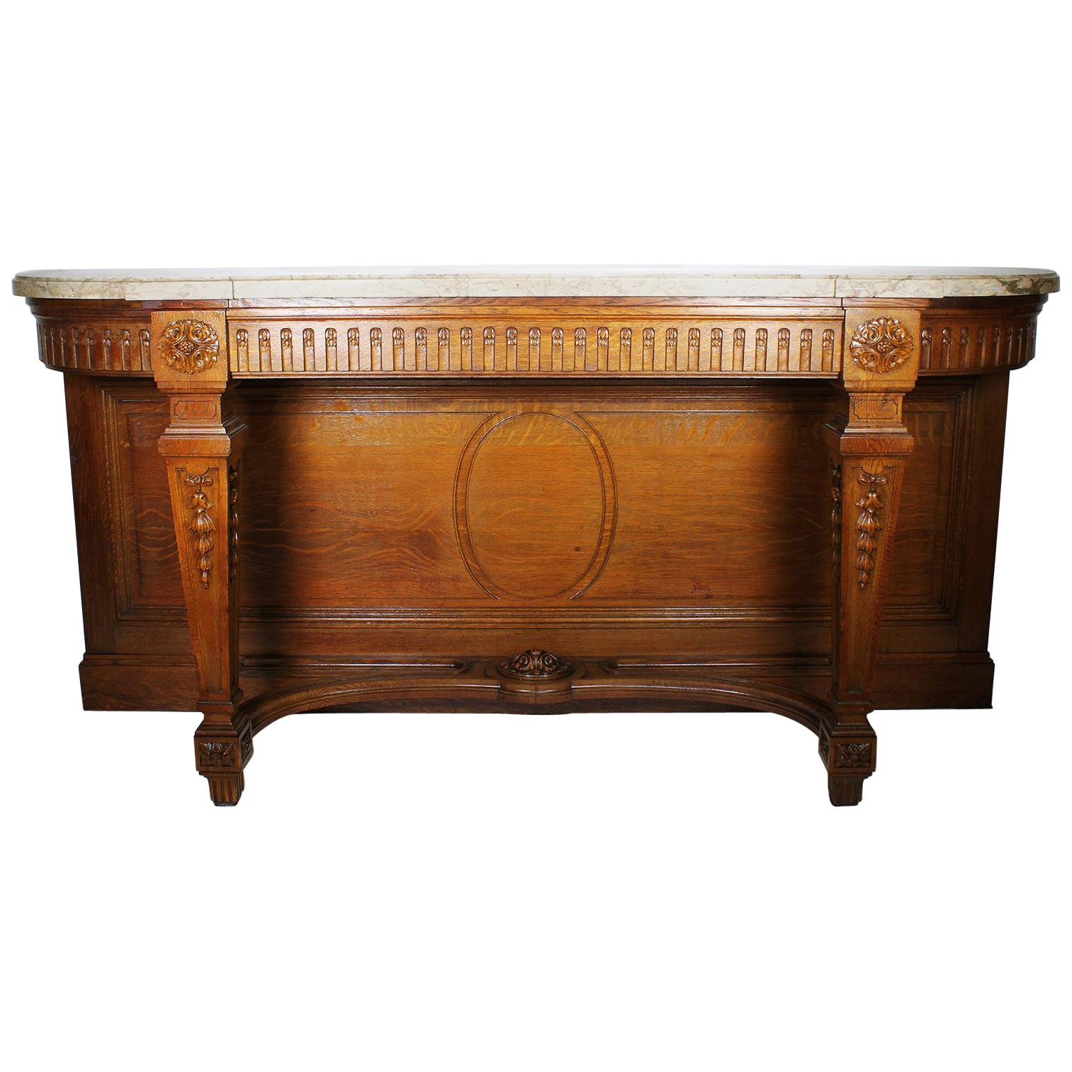 French 19th Century Louis XIV Style Carved Oak Console Buffet Server Marble Top For Sale
