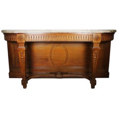 French 19th Century Louis XIV Style Carved Oak Console Buffet Server Marble Top