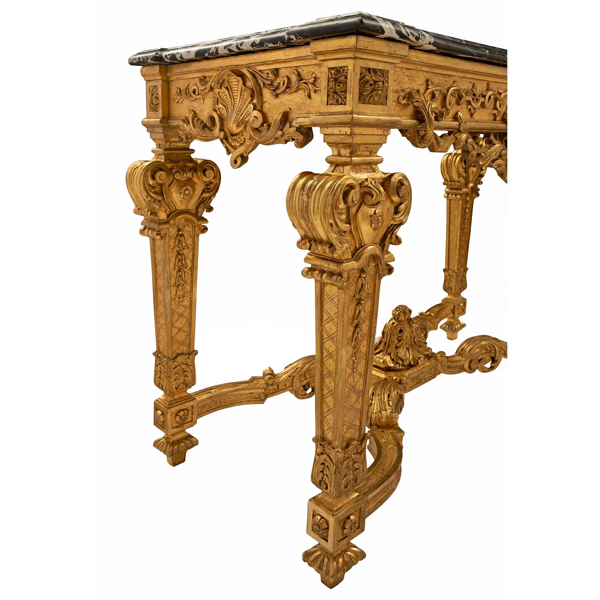 Marbre Console française du 19ème siècle de style Louis XIV en bois doré et marbre ancien en vente
