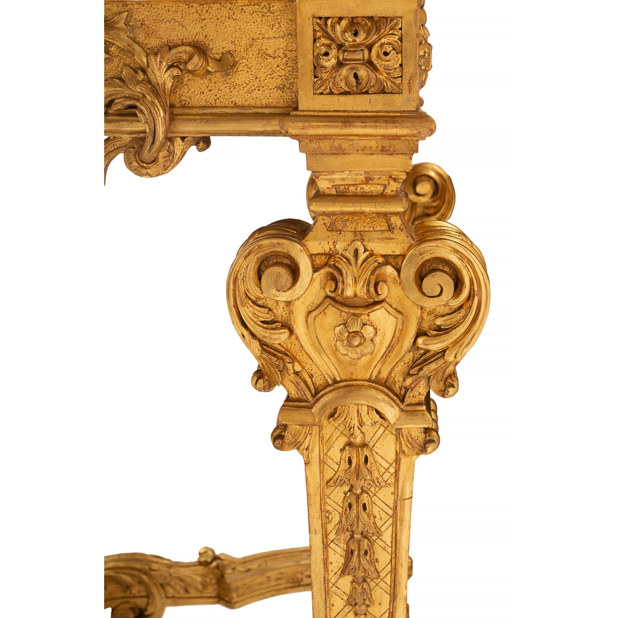 Console française du 19ème siècle de style Louis XIV en bois doré et marbre ancien en vente 1
