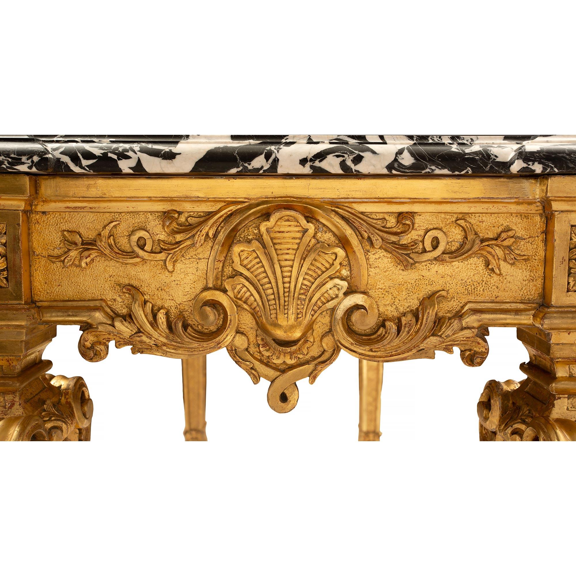 Console française du 19ème siècle de style Louis XIV en bois doré et marbre ancien en vente 2