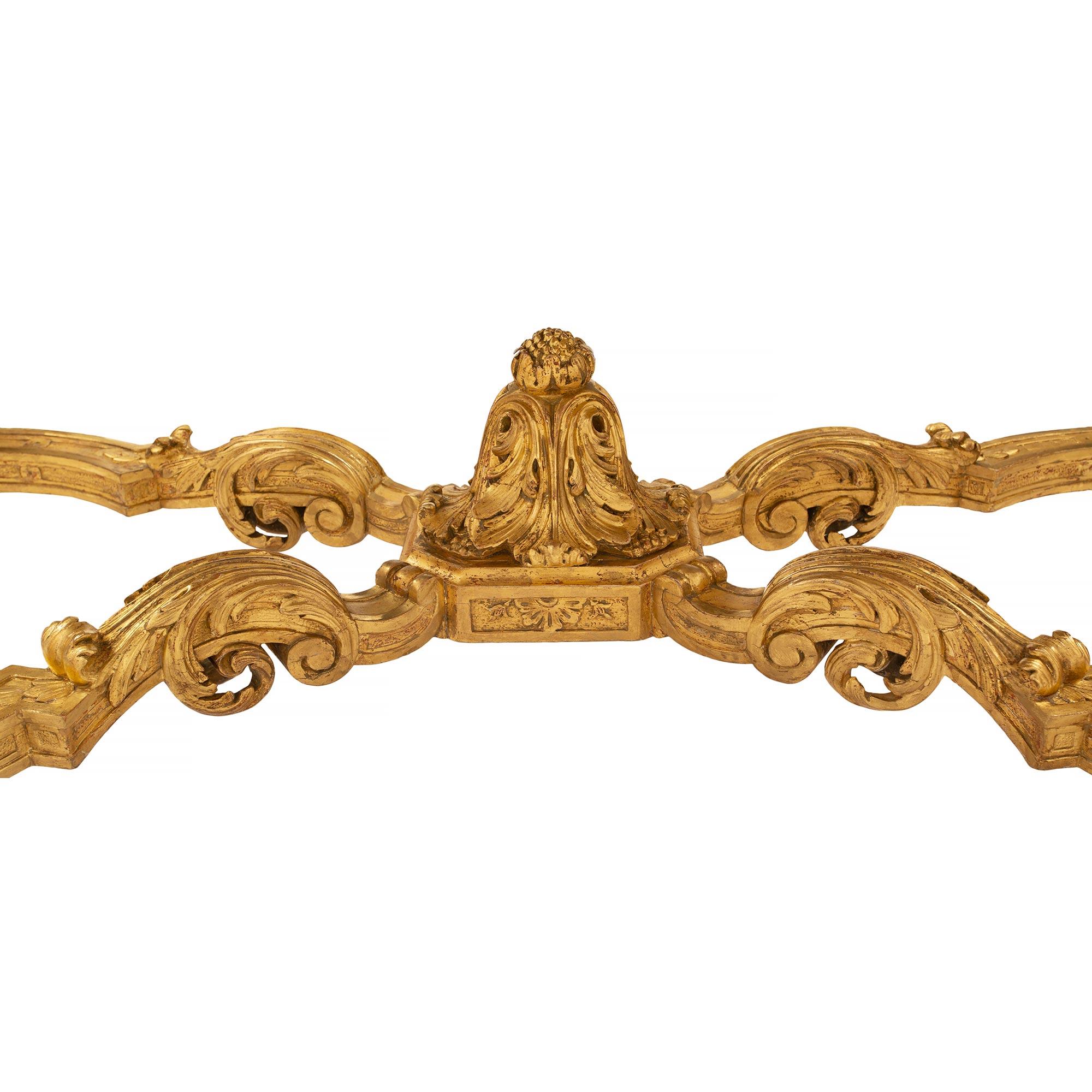 Console française du 19ème siècle de style Louis XIV en bois doré et marbre ancien en vente 3