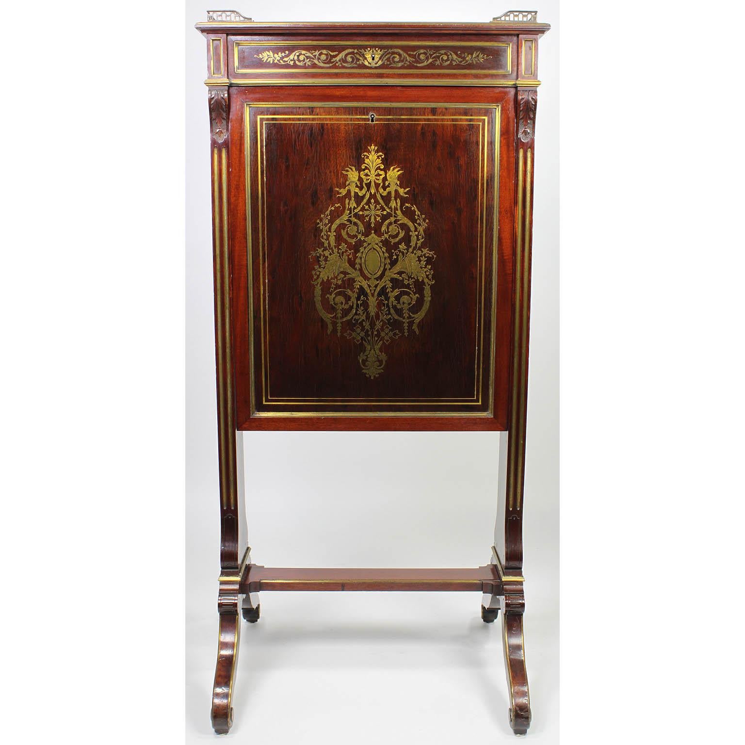 Gilt French 19th Century Louis XIV Style Mahogany & Brass Inlay Secretary Boulle Desk For Sale