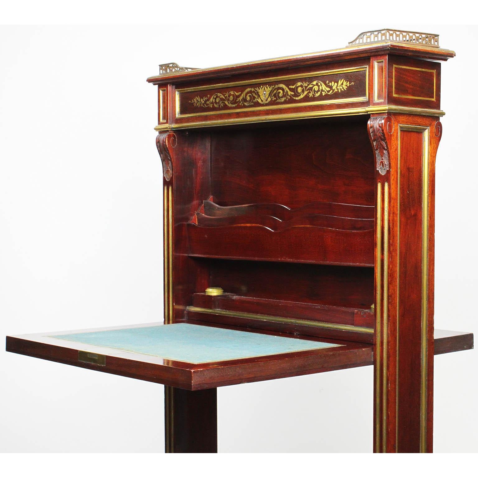 French 19th Century Louis XIV Style Mahogany & Brass Inlay Secretary Boulle Desk For Sale 1