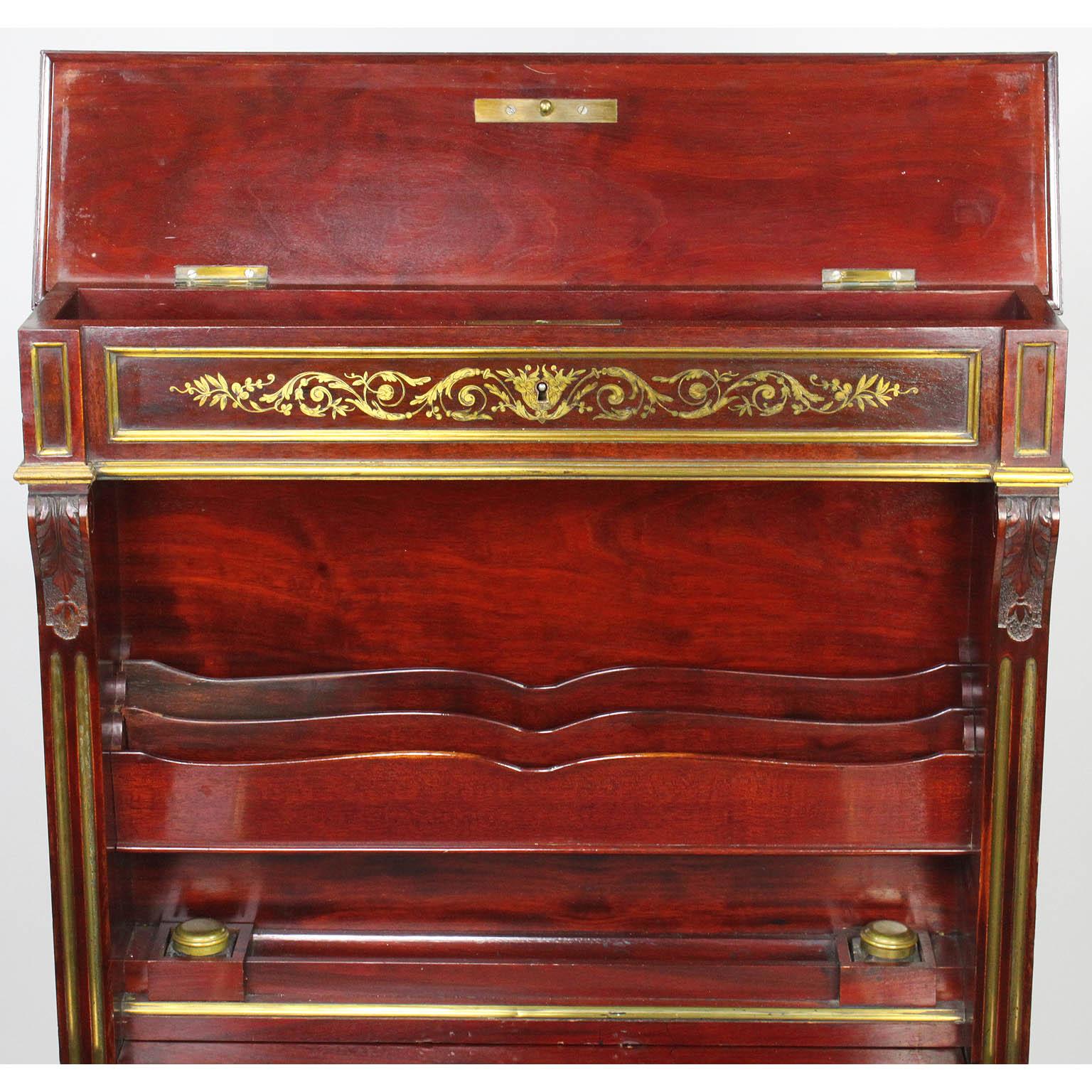 French 19th Century Louis XIV Style Mahogany & Brass Inlay Secretary Boulle Desk For Sale 4