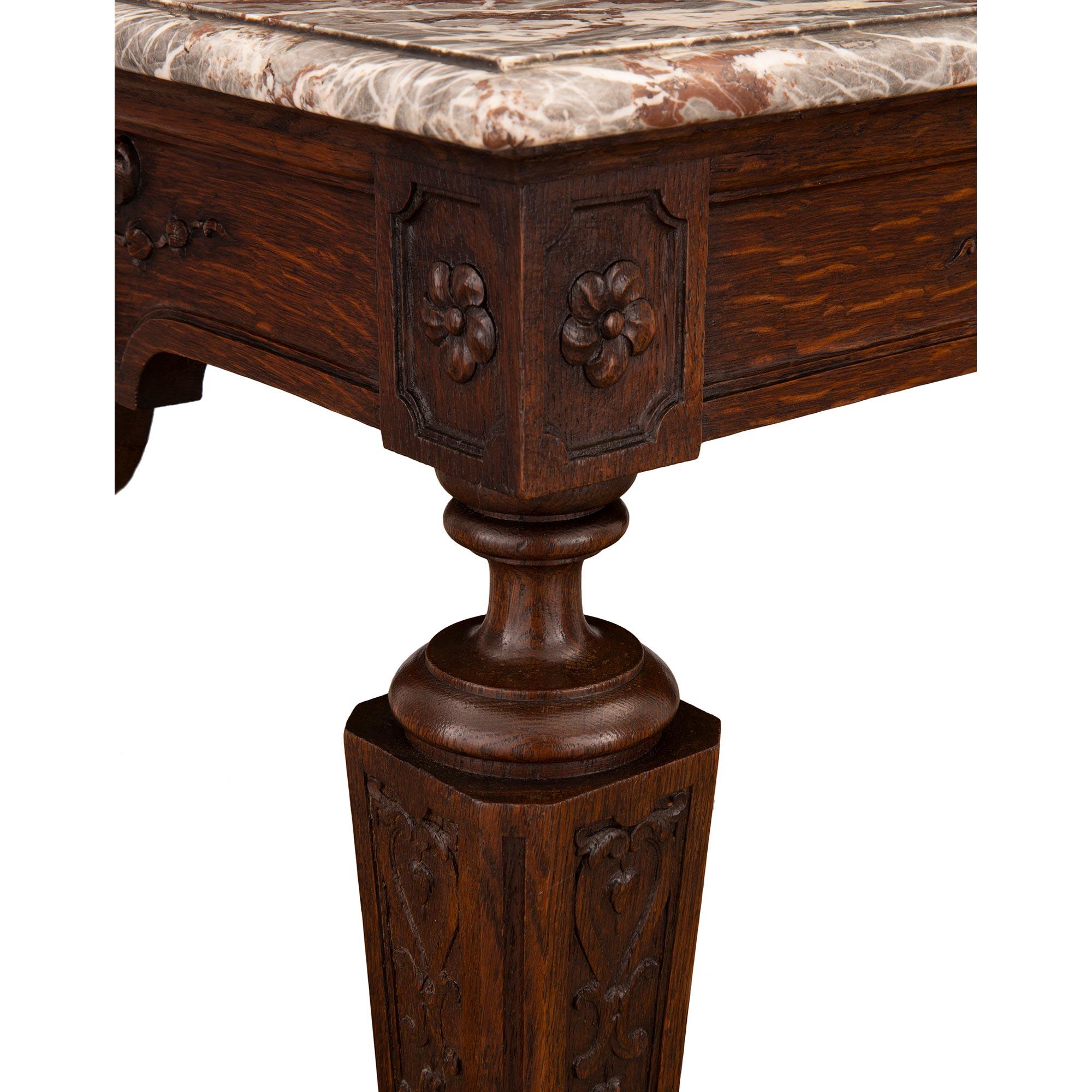 French 19th Century Louis XIV Style Oak and Sarrancolin Marble Center Table For Sale 3