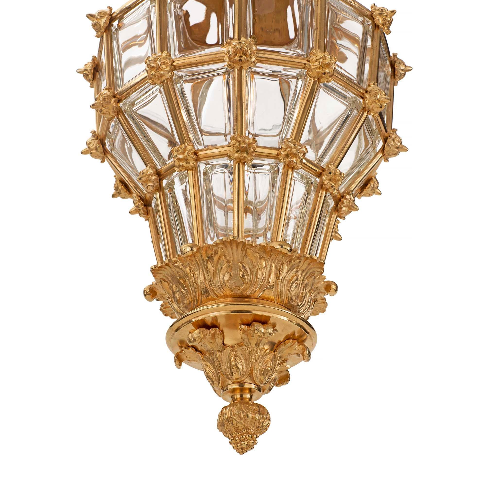 French 19th Century Louis XIV Style Ormolu and Crystal Lantern In Good Condition For Sale In West Palm Beach, FL