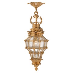 Lanterne française du 19ème siècle de style Louis XIV en bronze doré et cristal