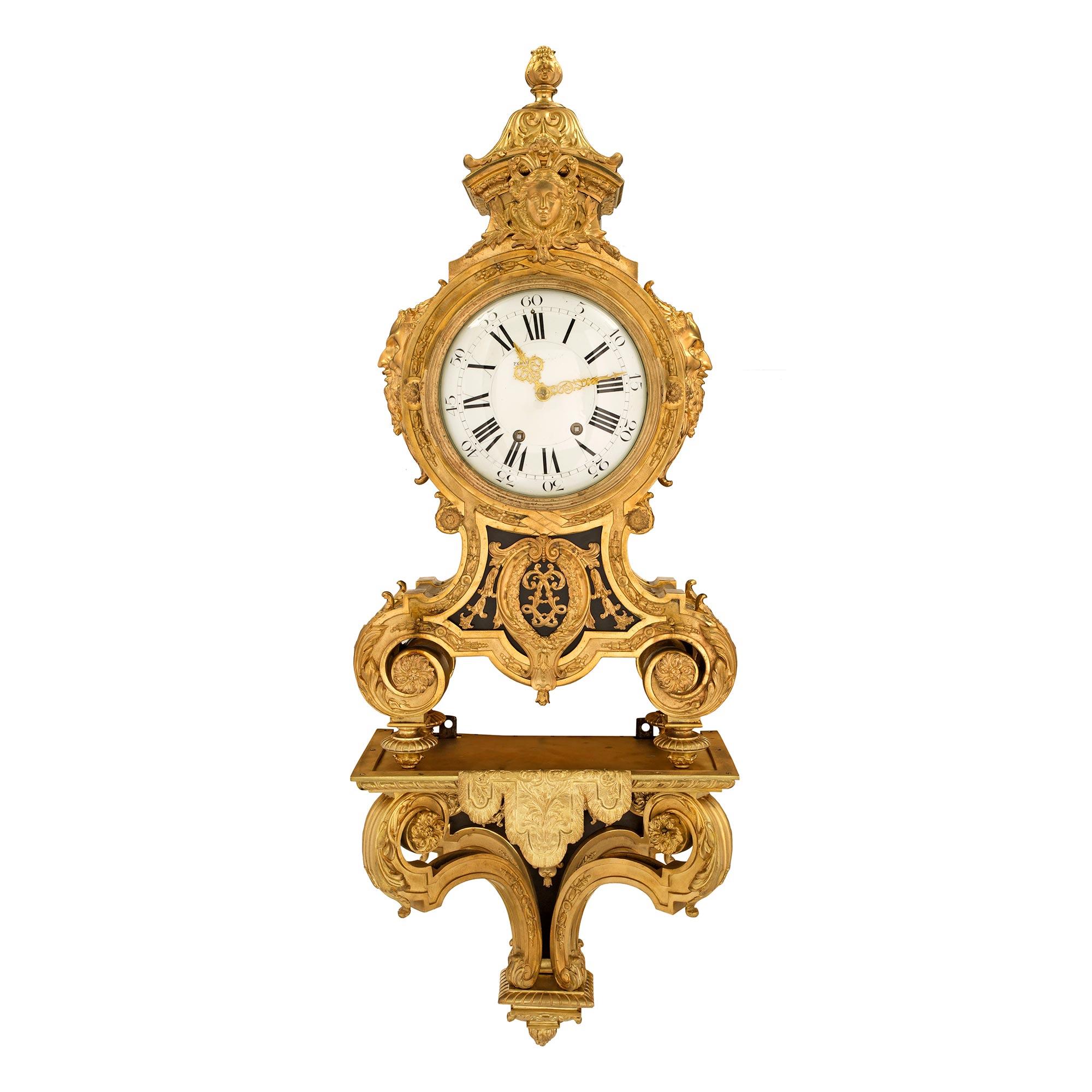 French 19th Century Louis XIV Style Ormolu Cartel Clock