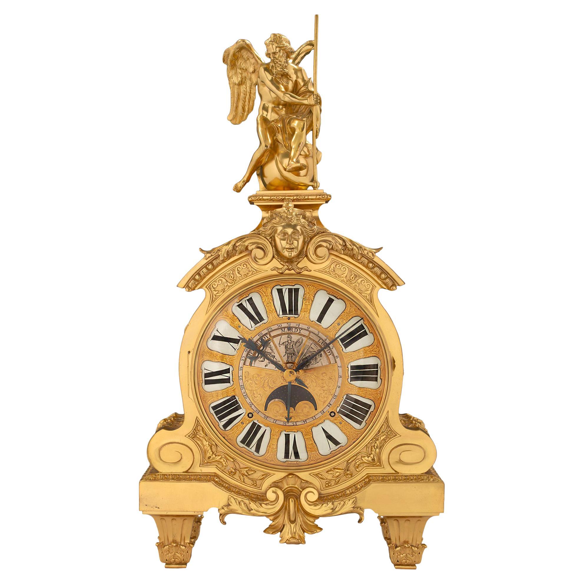 French 19th Century Louis XIV Style Ormolu Clock Stamped ‘DENIERE A PARIS”